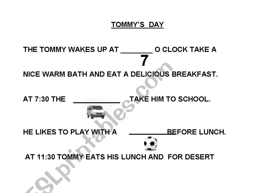 Tommy`s day worksheet